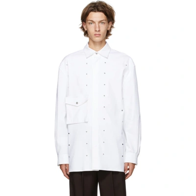 Bottega Veneta White Gabardine Studded Shirt In 9000 White