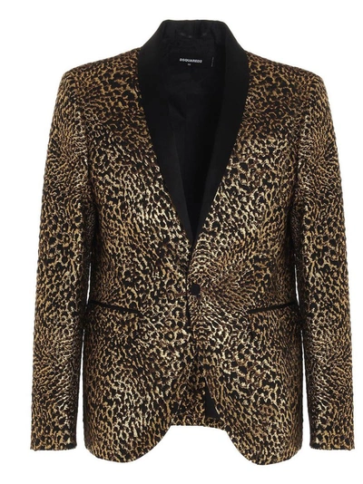 Dsquared2 Blazer 1 Button Tuxedo Rever Animalier Jacquard Shawl In Black