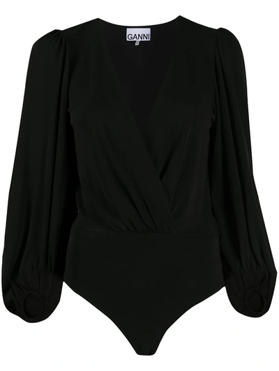 Ganni Viscose Jersey Bodysuit In Black