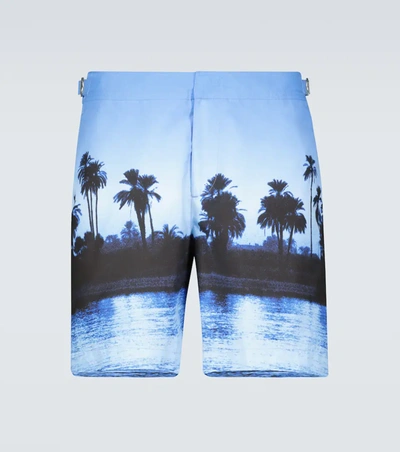 Orlebar Brown Bulldog Mid-length Printed Swim Shorts In Blue