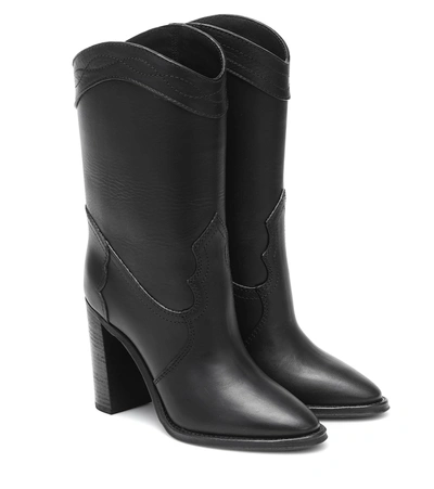 Saint Laurent Kate Western Leather Ankle Boots In Black