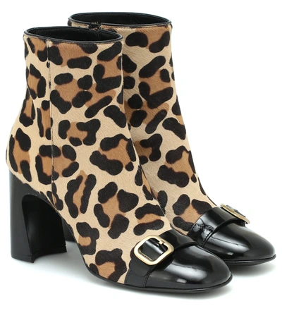 Tod's Leopard-print Calf Hair Ankle Boots In Brown
