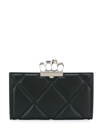 Alexander Mcqueen Skull Four-ring Quilted Leather Flat Clutch Bag In Black