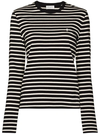 Saint Laurent Grey Embroidered Logo Striped Top