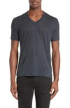 John Varvatos Linen Slim Fit V-neck T-shirt In Cobalt Blue