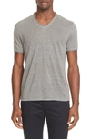 John Varvatos V-neck Linen T-shirt In Pewter