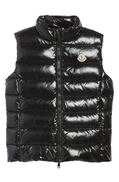 Moncler Ghany Water Resistant Shiny Nylon Down Puffer Vest In Navy