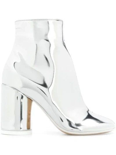 Mm6 Maison Margiela Mirrored Boots With "6" Heel In Silver