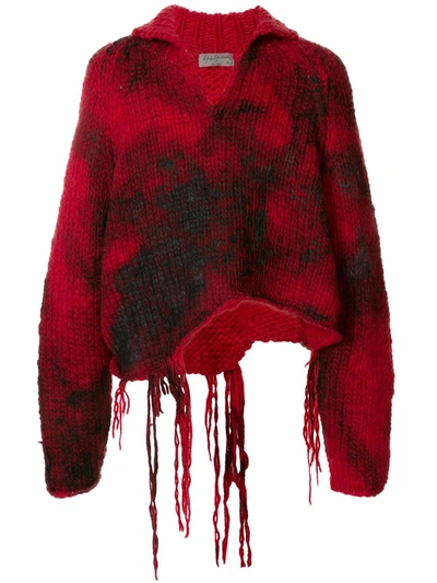 Yohji Yamamoto Distressed Pullover Jumper In Red