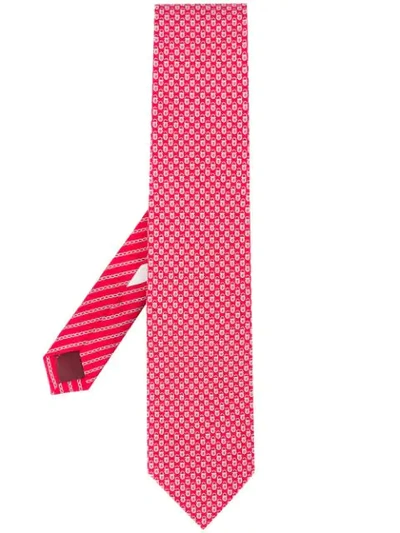 Ferragamo Padlock Print Silk Tie In Red