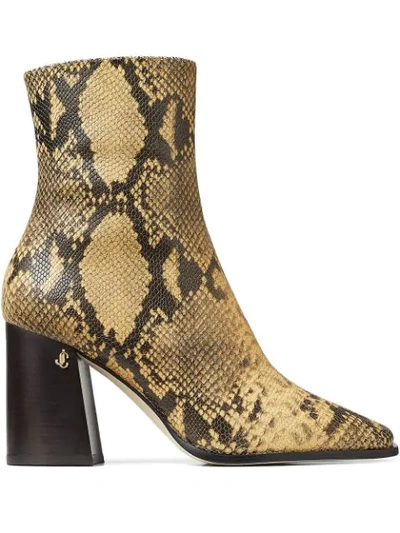 Jimmy Choo Bryelle 85 Snake-print Leather Ankle Boots In Yellow