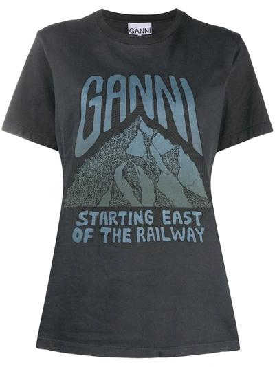 Ganni Graphic-print Cotton T-shirt In Black