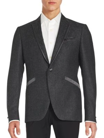 John Varvatos Textured One-button Virgin Wool Blazer In Grey