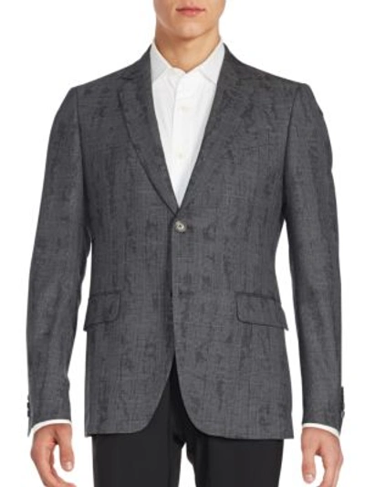 John Varvatos Regular-fit Austin Printed Plaid Virgin Wool Sportcoat In Medium Grey