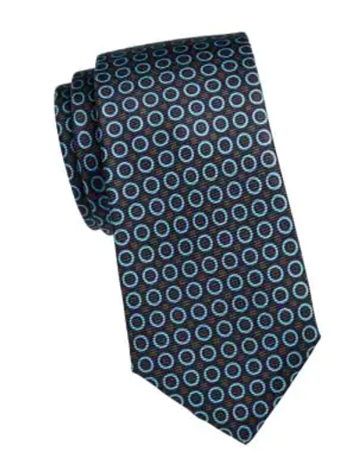 Kiton Geometric Silk Tie In Purple Light Blue