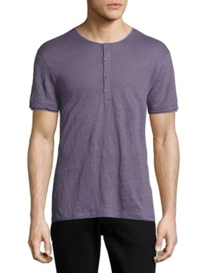 John Varvatos Solid Short Sleeve Henley Shirt In Iris