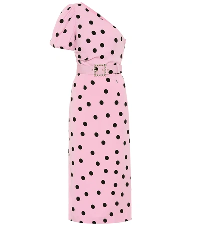 Rebecca Vallance Mattel One-shoulder Belted Polka-dot Crepe Midi Dress In Pink