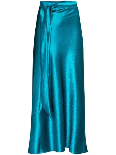 Collina Strada Ribbon Detail Satin Midi Skirt In Blue