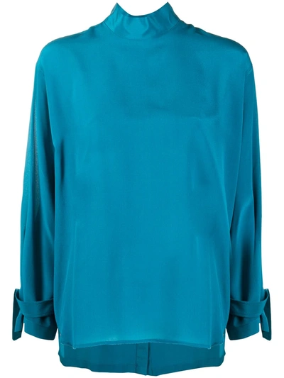 Jejia Buttoned-back Silk Blouse In Blue