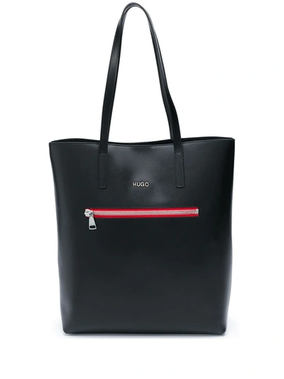 Hugo Contrast Zip Tote Bag In Black