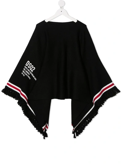 Dsquared2 Kids' Poncho Cardigan With Logo Print In Black