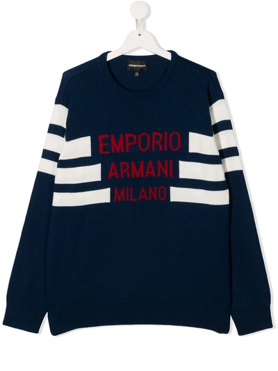 Emporio Armani Teen Striped Rib-trimmed Jumper In Blue