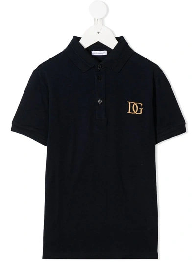 Dolce & Gabbana Kids' Embroidered Logo Polo Shirt In Blue