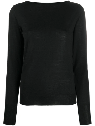 Nuur Fine-knit Long Sleeve Top In Black