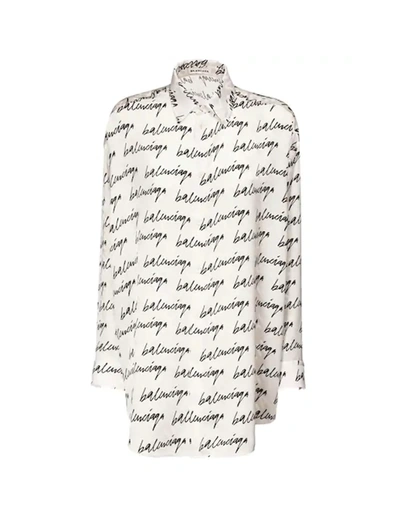 Balenciaga White Silk Scribble Printed Shirt