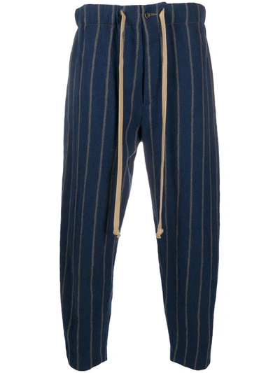 Uma Wang Drop Crotch Stripe Drawstring Pyjama Trousers In Blue