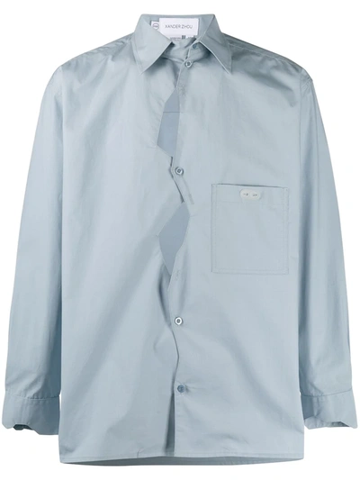 Xander Zhou Asymmetric Button Patch Pocket Shirt In Blue