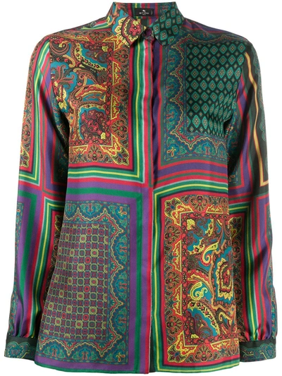 Etro Print Mix Long-sleeve Shirt In Red