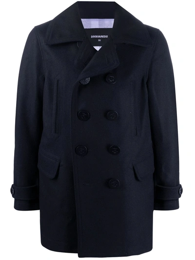 Dsquared2 Double-breasted Pea Coat In Blue