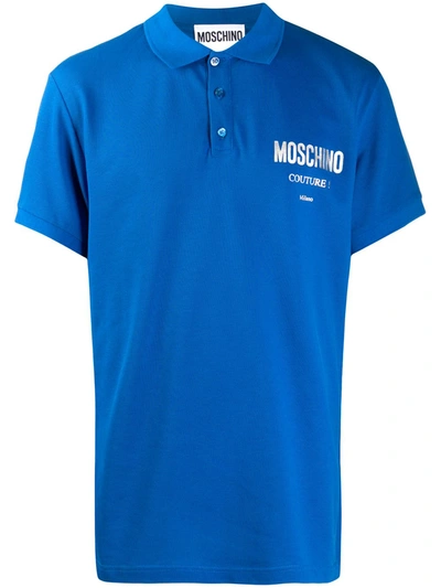 Moschino Logo Print Polo Shirt In Blue