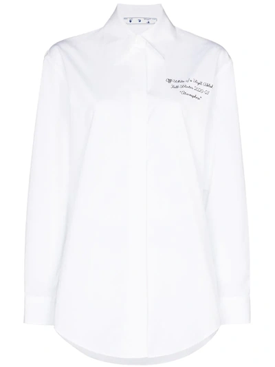 Off-white Slogan-print Buttoned Shirt In White
