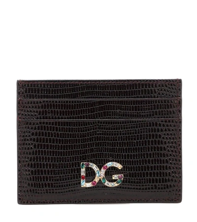 Dolce & Gabbana Leather Dg Embellished Card Holder In Red