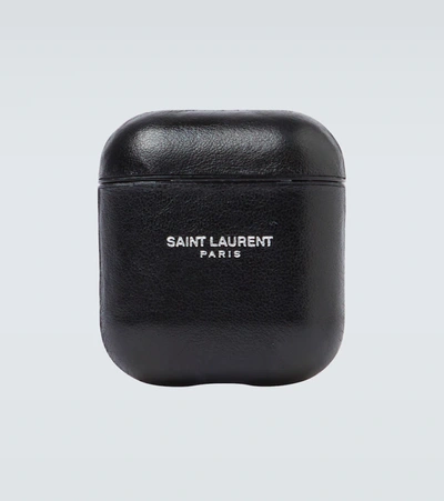 Saint Laurent Black Logo Leather Airpods Case