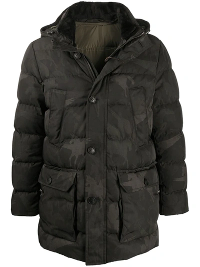 Etro Camo Print Hooded Tech Down Jacket In Green