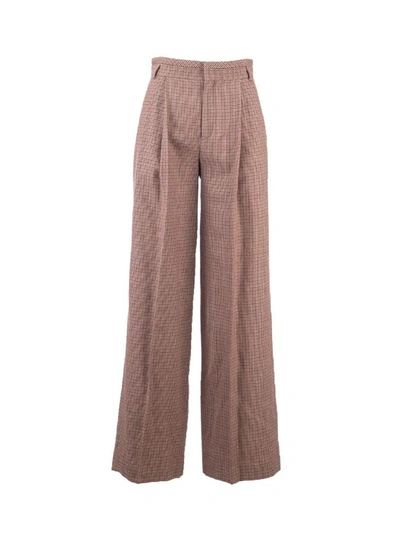 Chloé Houndstooth Flare Pants In Beige And Brown