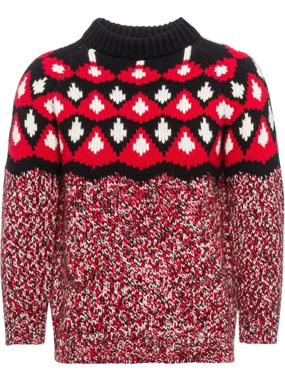 Prada Intarsia-motif Virgin Wool And Cashmere Jumper In Black - Red