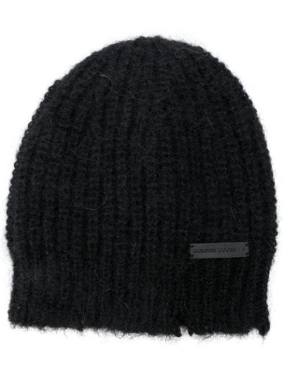 Golden Goose Knitted Logo Beanie In Black