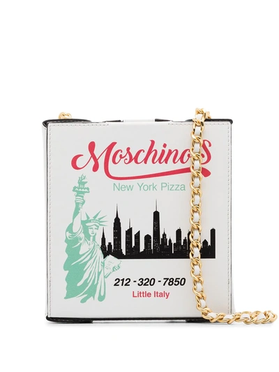 Moschino Nyc Skyline Pizza Box Leather Shoulder Bag In White