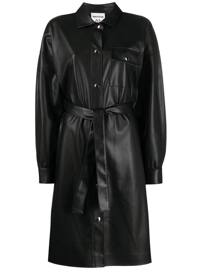 Semicouture Faux Leather Shirt Dress In Black