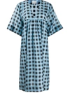 Ganni Checkered Tent Midi Dress In Blue