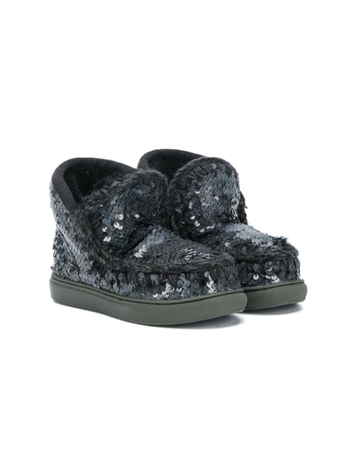 Mou Teen Sequinned Eskimo Snow Boots In Black