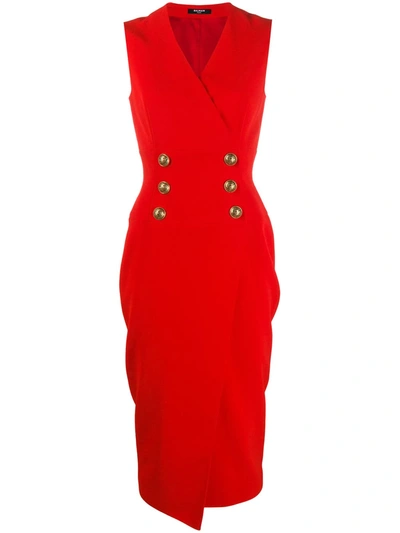 Balmain Sleeveless Button-front Dress In Red
