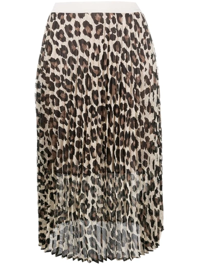 Semicouture Pleated Leopard-print Skirt In Brown