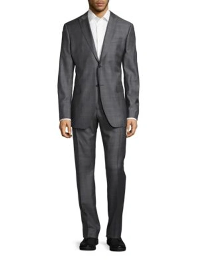 John Varvatos Slim-fit Hampton Tonal Plaid Wool Suit In Silver Heather