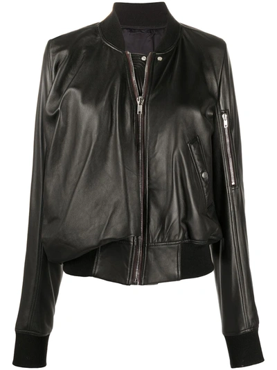 Rick Owens Long-sleeve Leather Bomber Jacket In Black