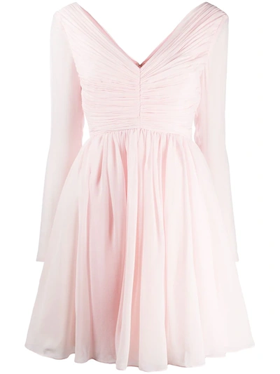 Giambattista Valli Long-sleeve Flared Silk Dress In Pink